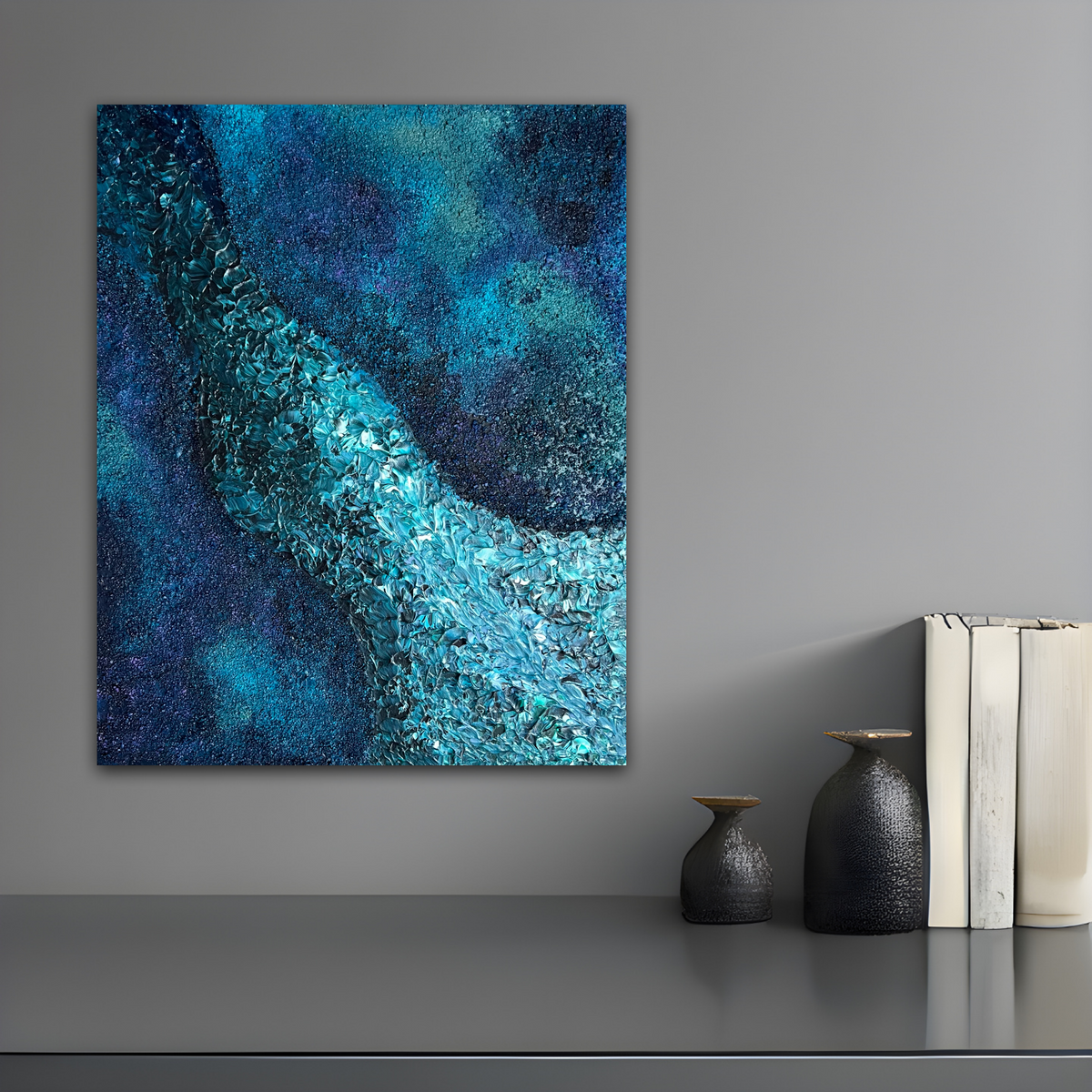 Original abstract painting Flow with the Ocean by Swedish artist Maria Geijer