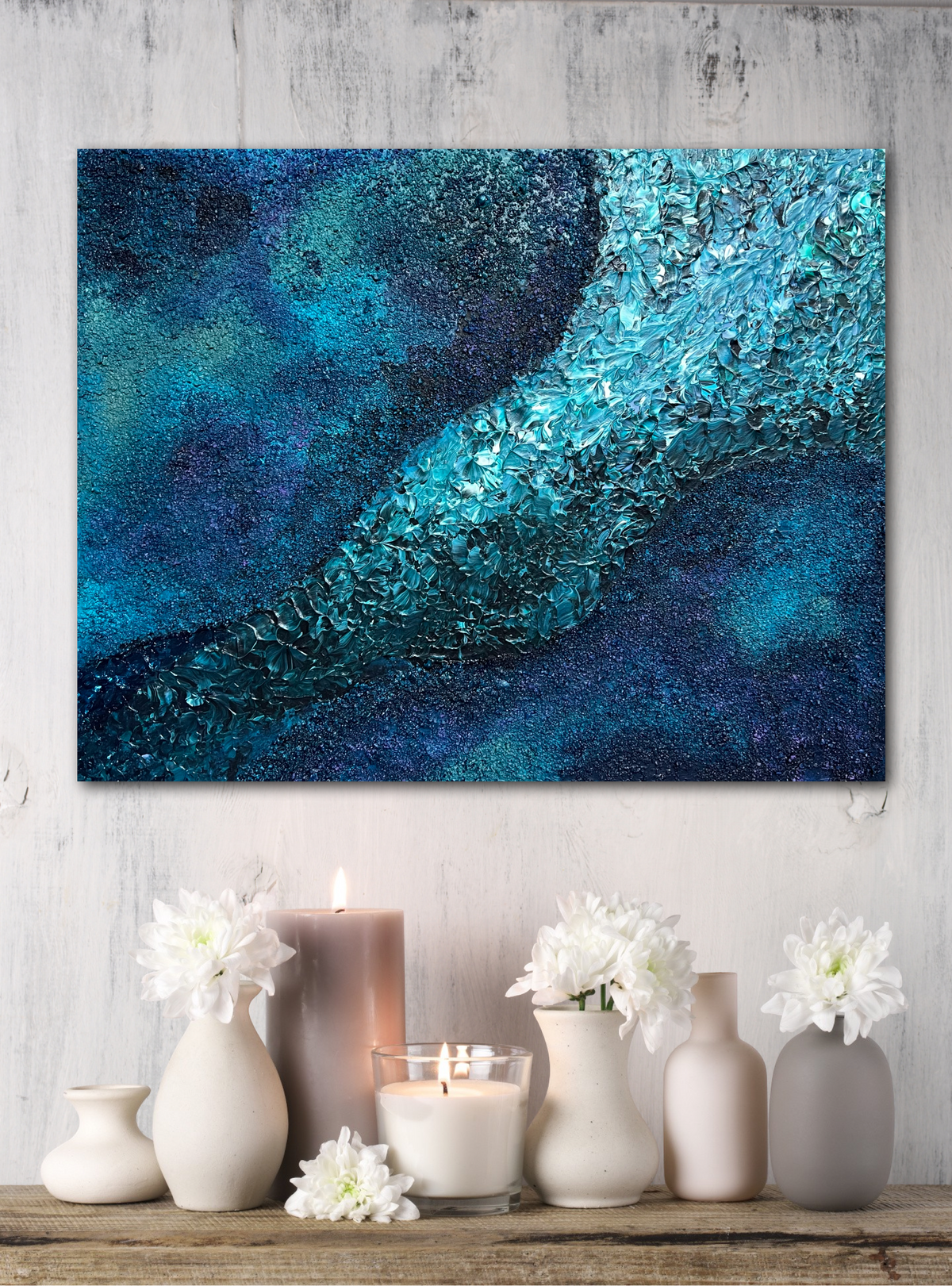 Original abstract painting Flow with the Ocean by Swedish artist Maria Geijer