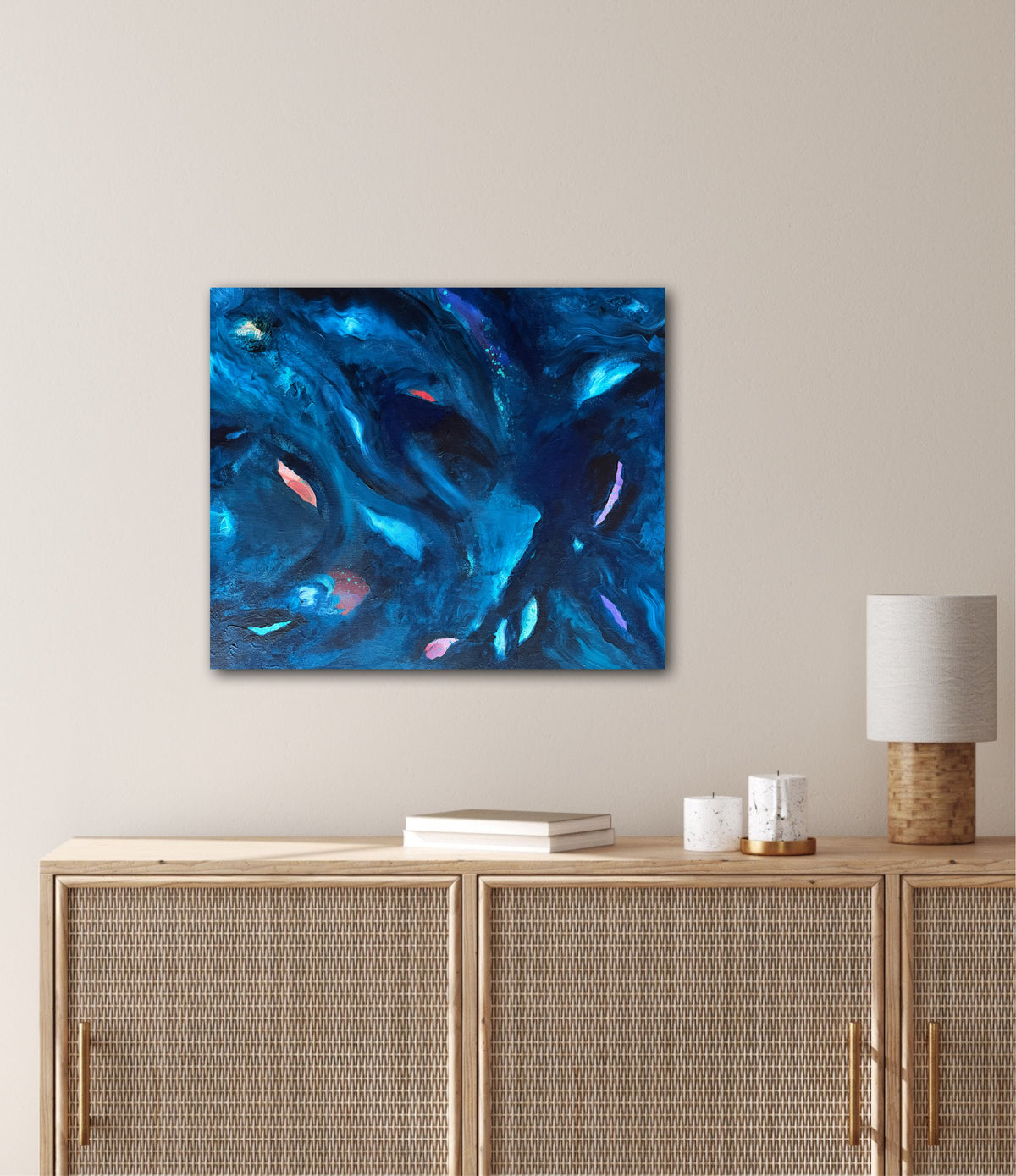 Original abstract painting Midnight Ocean by Swedish artist Maria Geijer